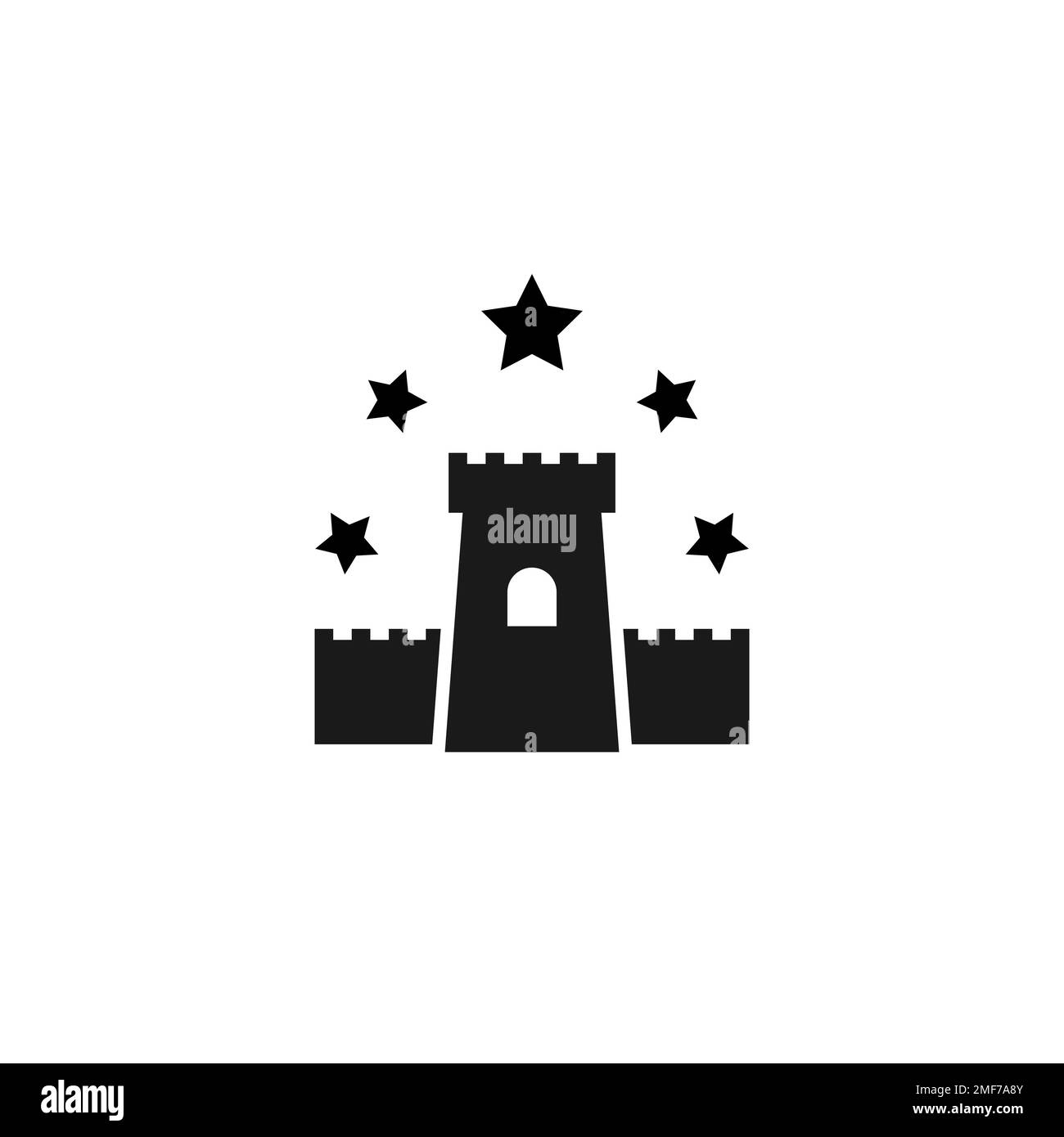 Festung mit Stars Symbol. Besten Schutz Symbol. Turm, Verteidigung, Schloss, Sicherheit. Wahrzeichen. Vektor illustrarion auf Weiß isoliert. Stock Vektor