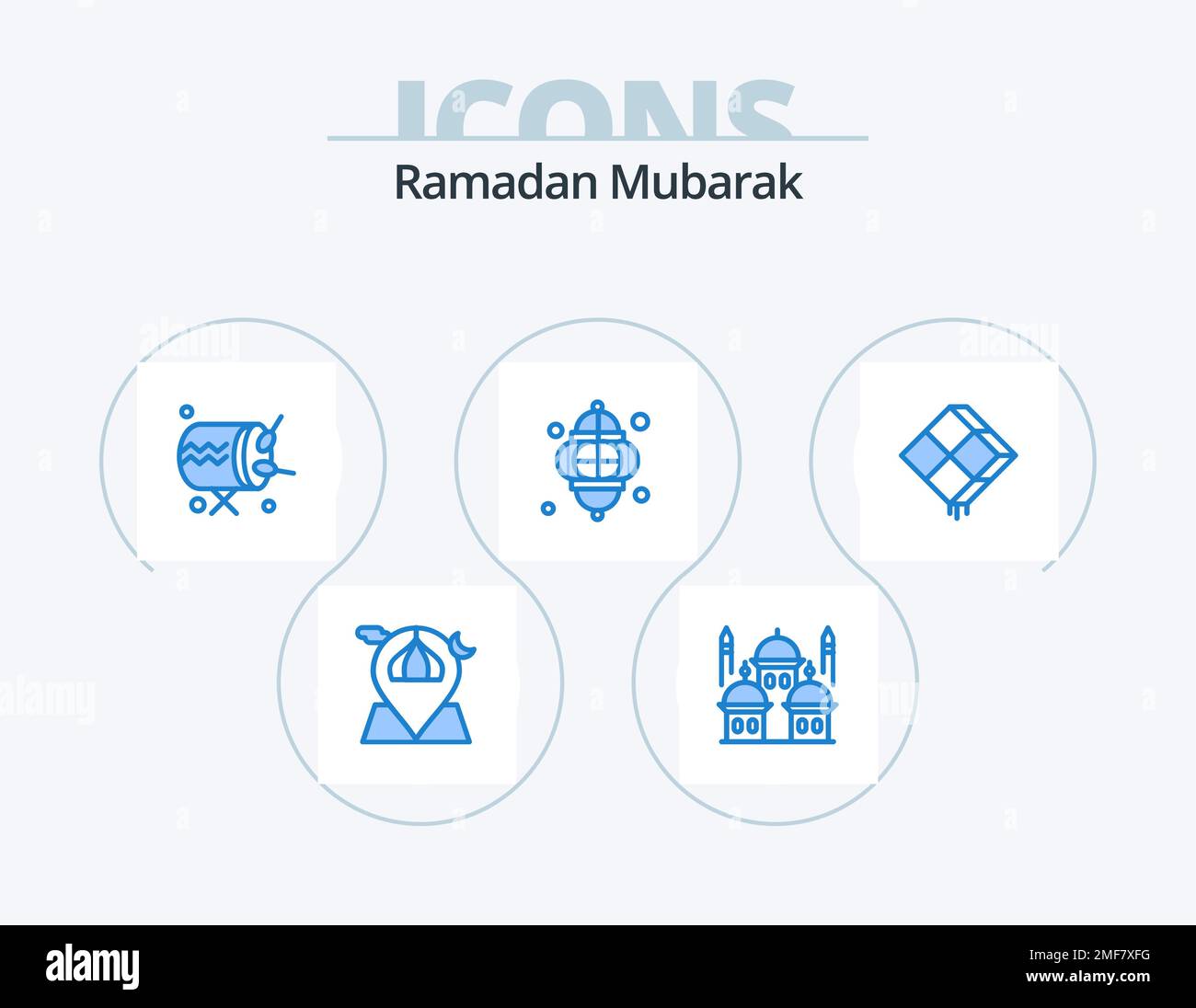 Ramadan Blue Icon Pack 5 Icon Design. Lampe. Licht. mond. Laterne. Gerät Stock Vektor