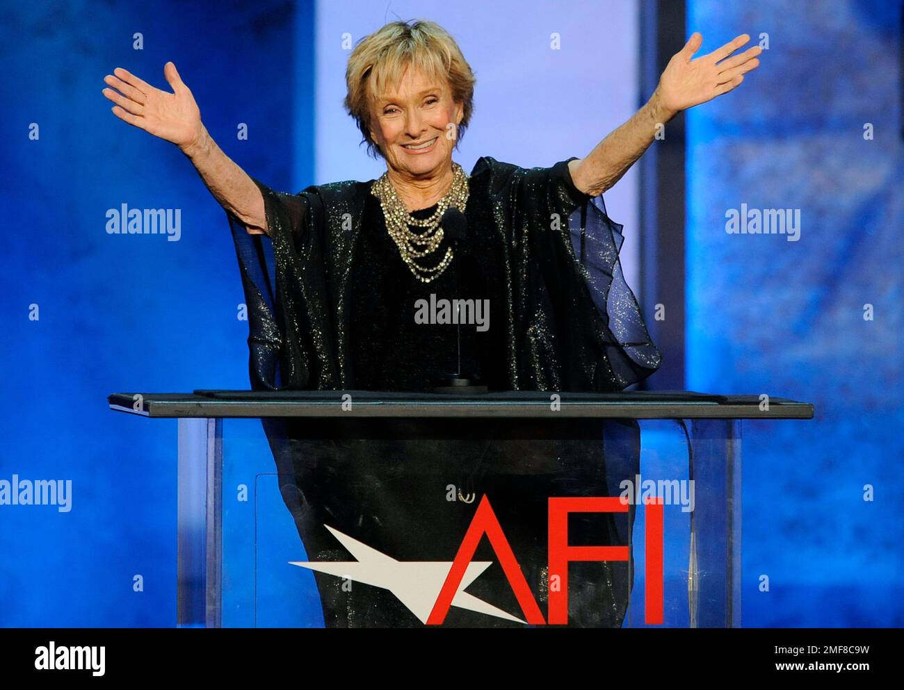 FILE Actress Cloris Leachman gestures to honoree Mel Brooks in the