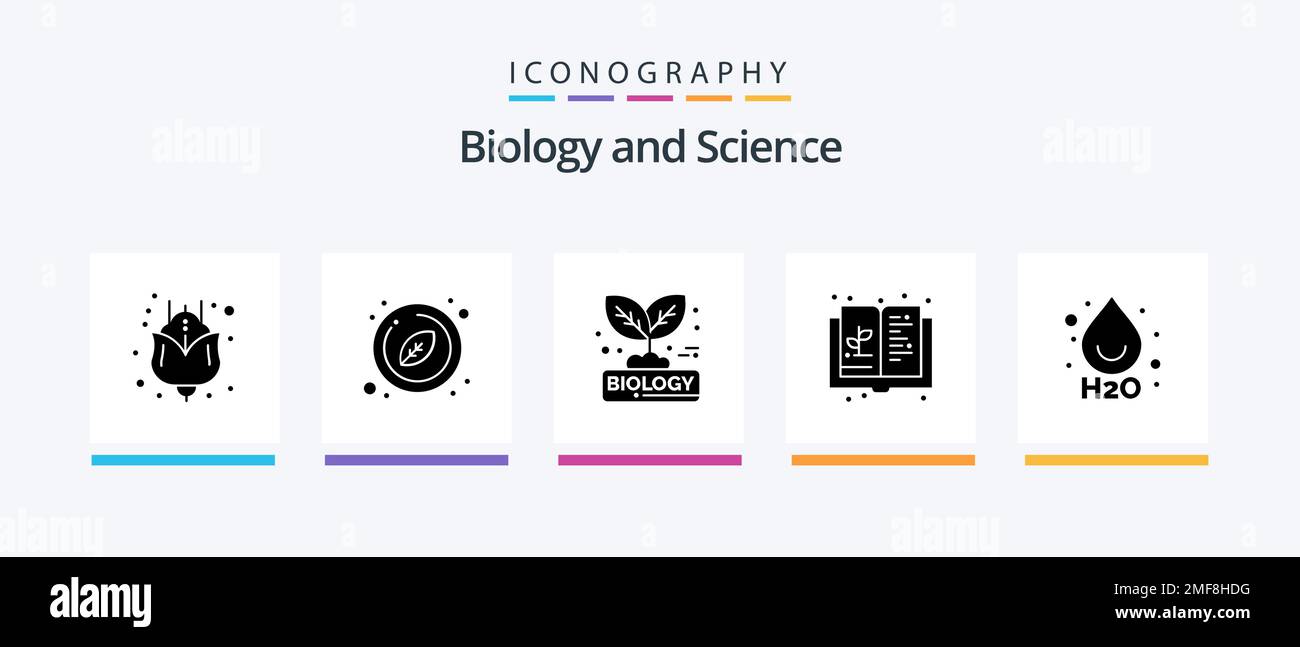 Biology Glyph 5 Icon Pack mit Drop. Wachstum. Biologie. Erweitern. Buch. Kreatives Symboldesign Stock Vektor