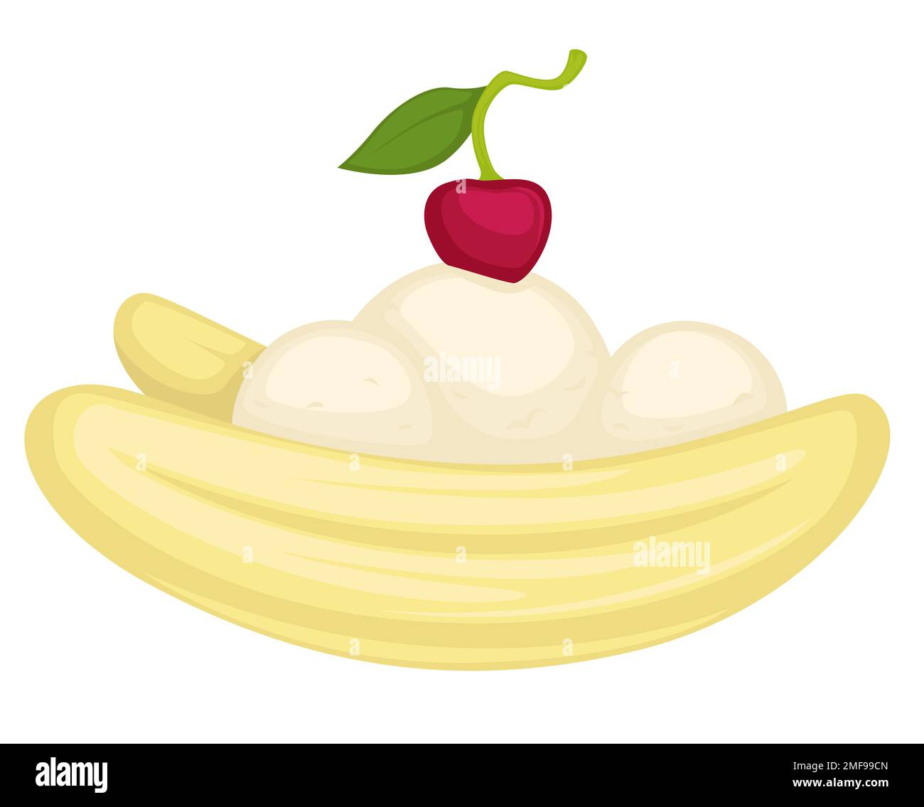 Bananendessert mit Eis oder Mousse und Kirsche Stock Vektor