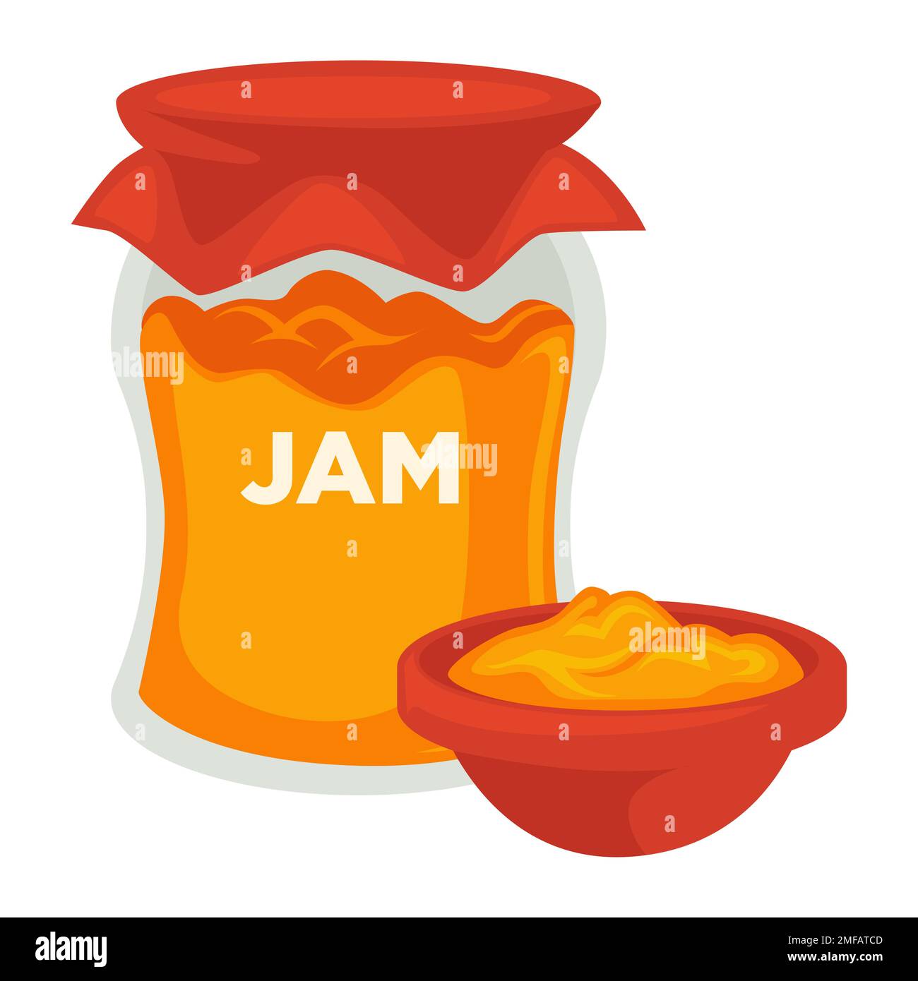 Kürbismarmelade in versiegeltem Glas und Schüssel zerstampftes Gemüse Stock Vektor