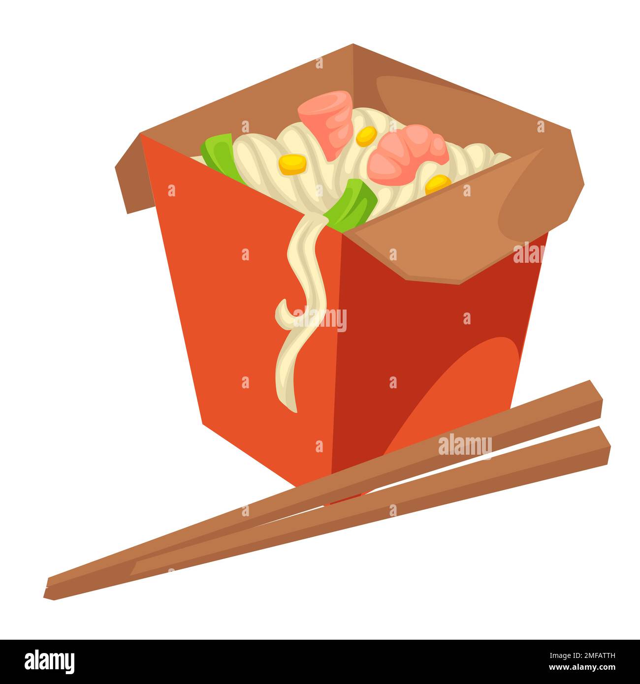 Nudeln asiatisches Essen in einer Verpackung mit Stäbchen-Vektor Stock Vektor