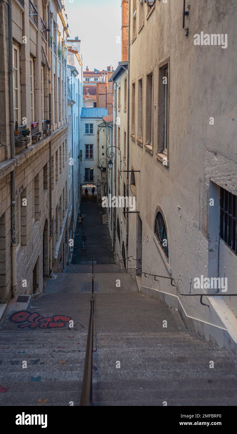 Treppe in Lyon, Frankreich Stockfoto