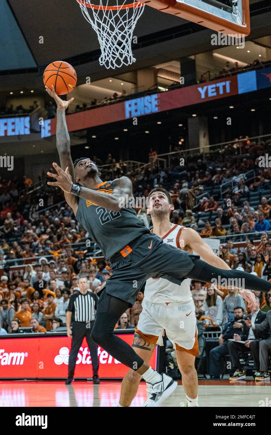 24. Januar 2023. Kalib Boone Nr. 22 der Oklahoma State Cowboys in Aktion gegen die Texas Longhorns im Moody Center. Texas besiegt Oklahoma State 89-75. Stockfoto