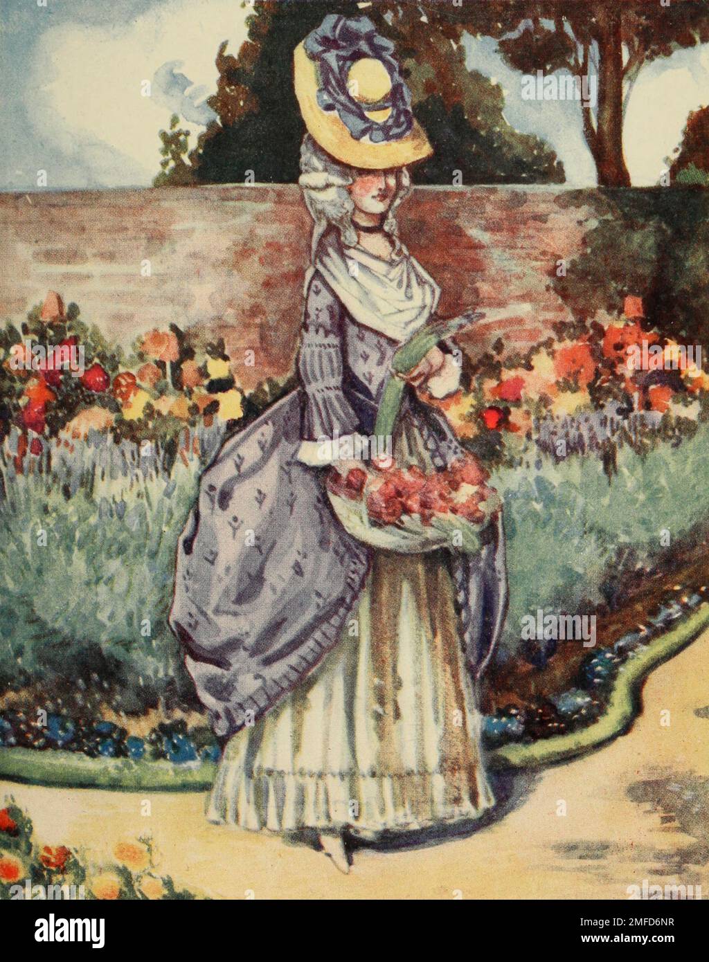 Eine Frau aus der Zeit von George III (1760 - 1820) Hier sehen Sie die letzten Kleider, die 1794 oder 1795 Empire-Kleider ersetzt wurden. Nach der Revolution kam eine Abwechslung über alle Kleidungsstücke. Aus dem Buch " English Costume " von Dion Clayton Calthrop, 1878-1937 Publikationsdatum 1907 Publisher London, A. & C. Black Stockfoto