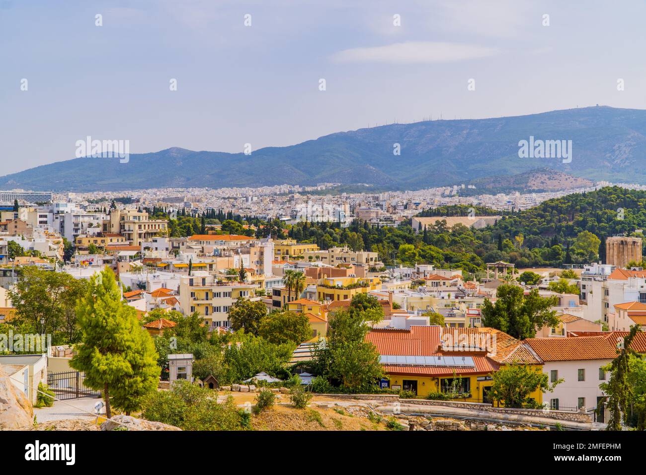 Panoramablick aus der Vogelperspektive auf Athen, Griechenland Stockfoto