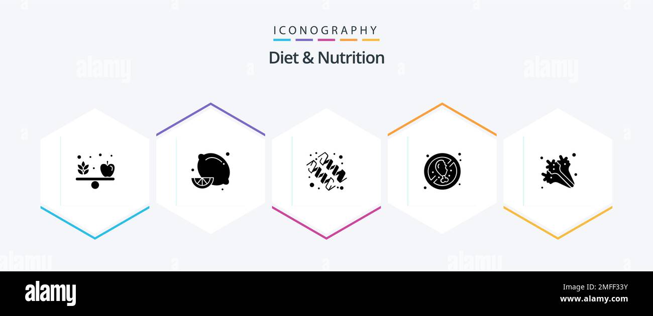 Diät und Ernährung 25-Glyph-Symbolpackung einschließlich Nahrung. Frisch. Diät. Essen. Kein Fleisch Stock Vektor