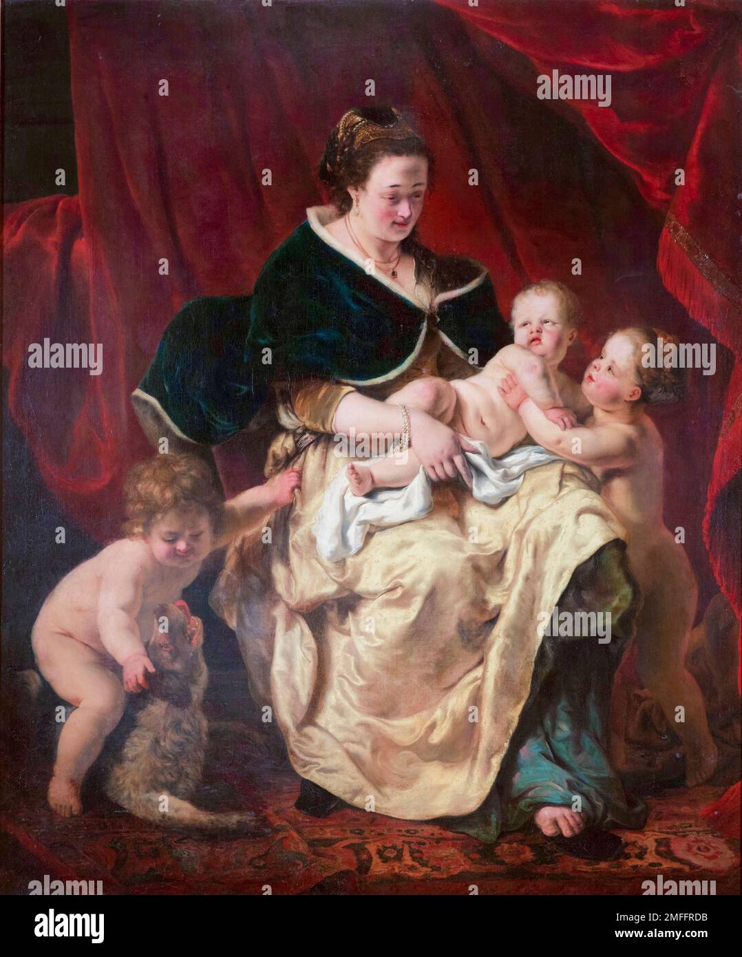 Ferdinand Bol, Mutter mit drei Kindern (Caritas), in Öl auf Leinwand gemalt, ca. 1655 Stockfoto