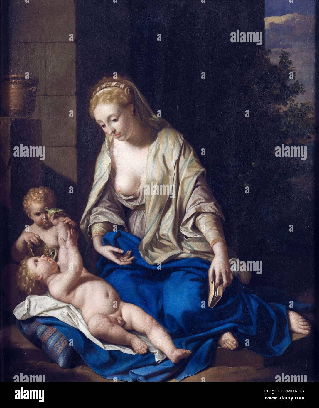 Adriaen van der Werff, Madonna und Kind mit dem Kleinkind Johannes dem Täufer, mit Ölgemälde vor 1722 Stockfoto