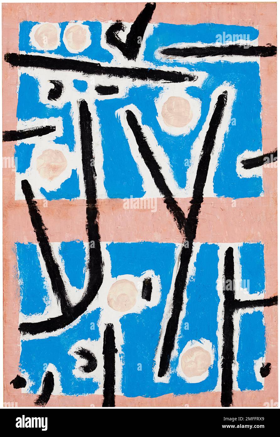 Paul Klee, Unbenannt, abstraktes Gemälde in Staupe und Tempera auf einer Zeitung auf Pappe, ca. 1938 Stockfoto