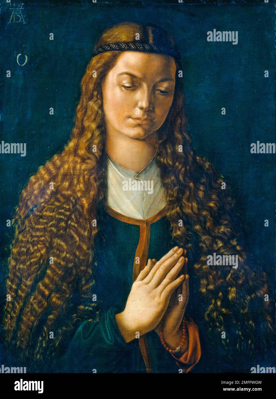 Albrecht Durer, Porträt einer jungen Frau mit ihrem Haar Daunen, malt in Aquarell auf Leinwand, 1497 Stockfoto