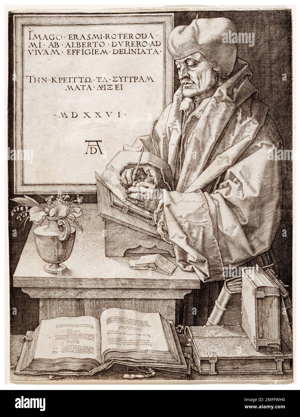 Erasmus von Rotterdam (1466/69-1536), niederländischer Philosoph und Scholar, Copperplate Portrait Gravur von Albrecht Durer, 1526 Stockfoto