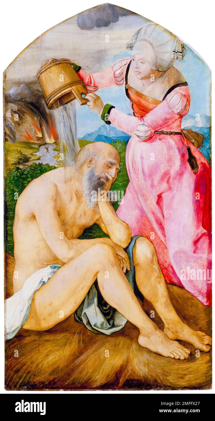 Albrecht Durer, Job auf dem Dickhaufen, Malerei in gemischten Medien, auf Limettenholz, ca. 1505 Stockfoto