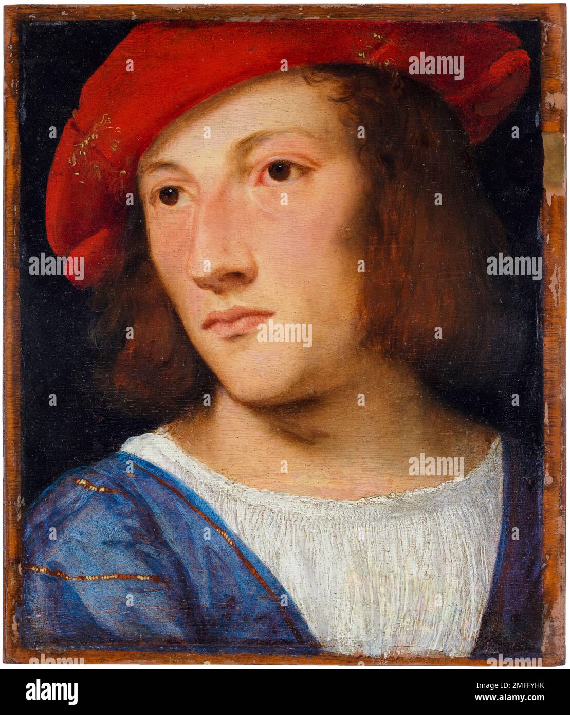 Tizian, Tiziano Vecellio, Porträt eines jungen Mannes, gemalt in gemischten Medien auf Pappelholz, ca. 1510 Stockfoto