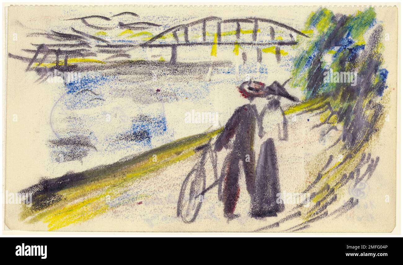 August Macke, Way on the Rhine, (Pfad auf dem Rhein), (Skizze), zeichnen in Kreide und Bleistift, 1912 Stockfoto