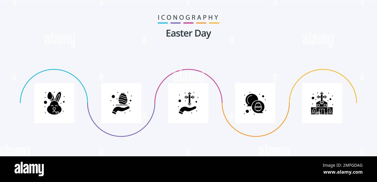Easter Glyph 5 Icon Pack inklusive Bauen. ostern. Pflege. Farbe. Kreuz Stock Vektor