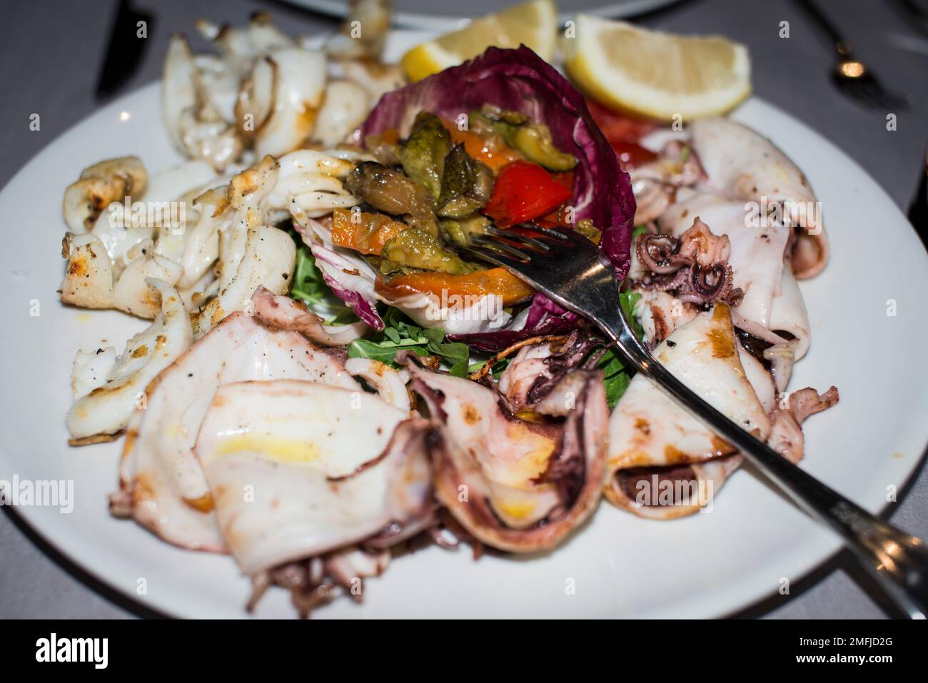 Italienisches Fisch- und Meeresfrüchtegericht, Cinque Terre Stockfoto