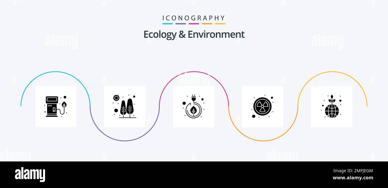 5 Icon Pack für Ökologie und Umwelt mit Natur. Radioaktivität. Elektrizität. Radioaktiv. Nuklear Stock Vektor