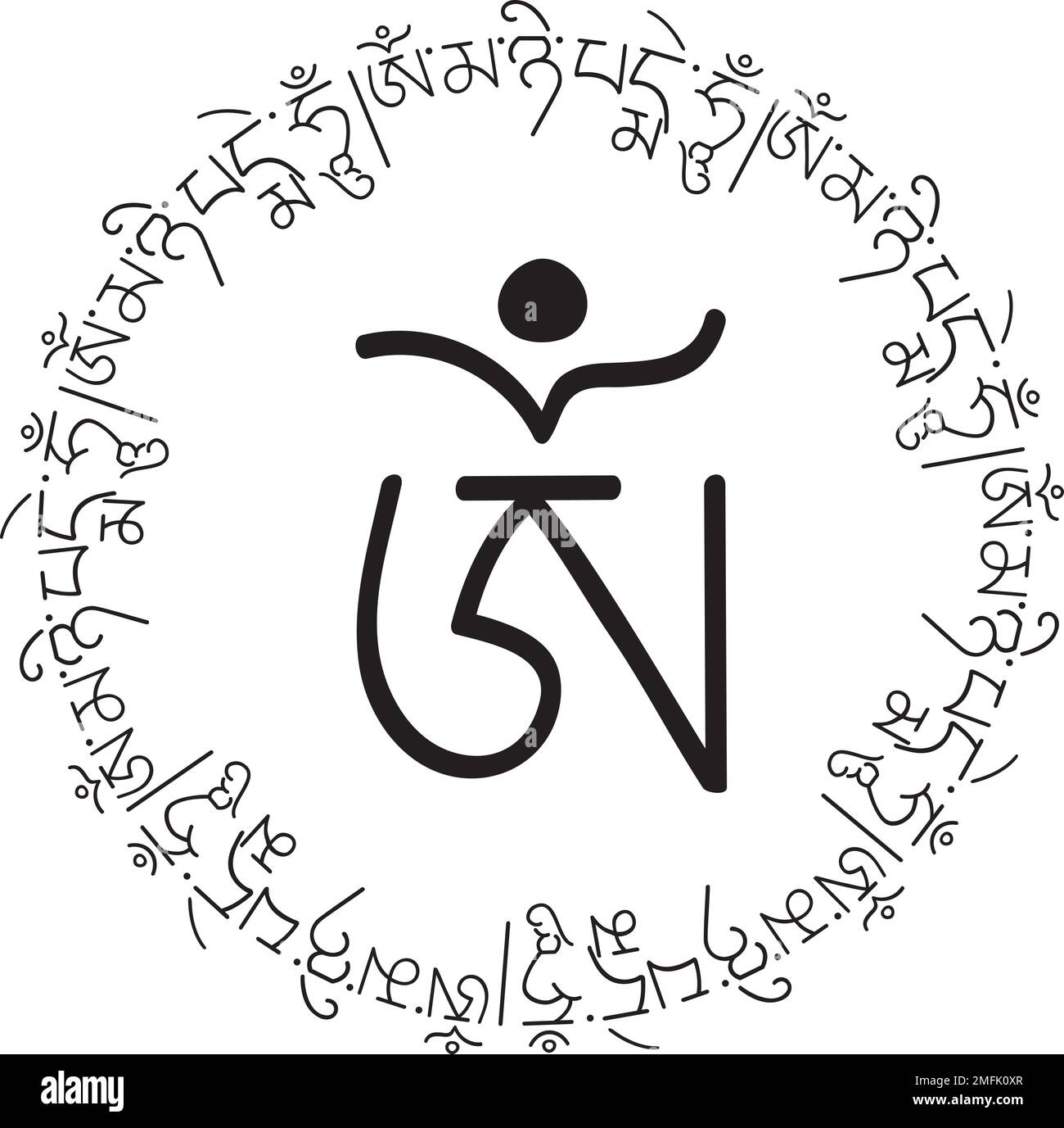 Bild OM mani padme hum mandala. Tibetische Kalligraphie. OM mani padme hum ist eines der am