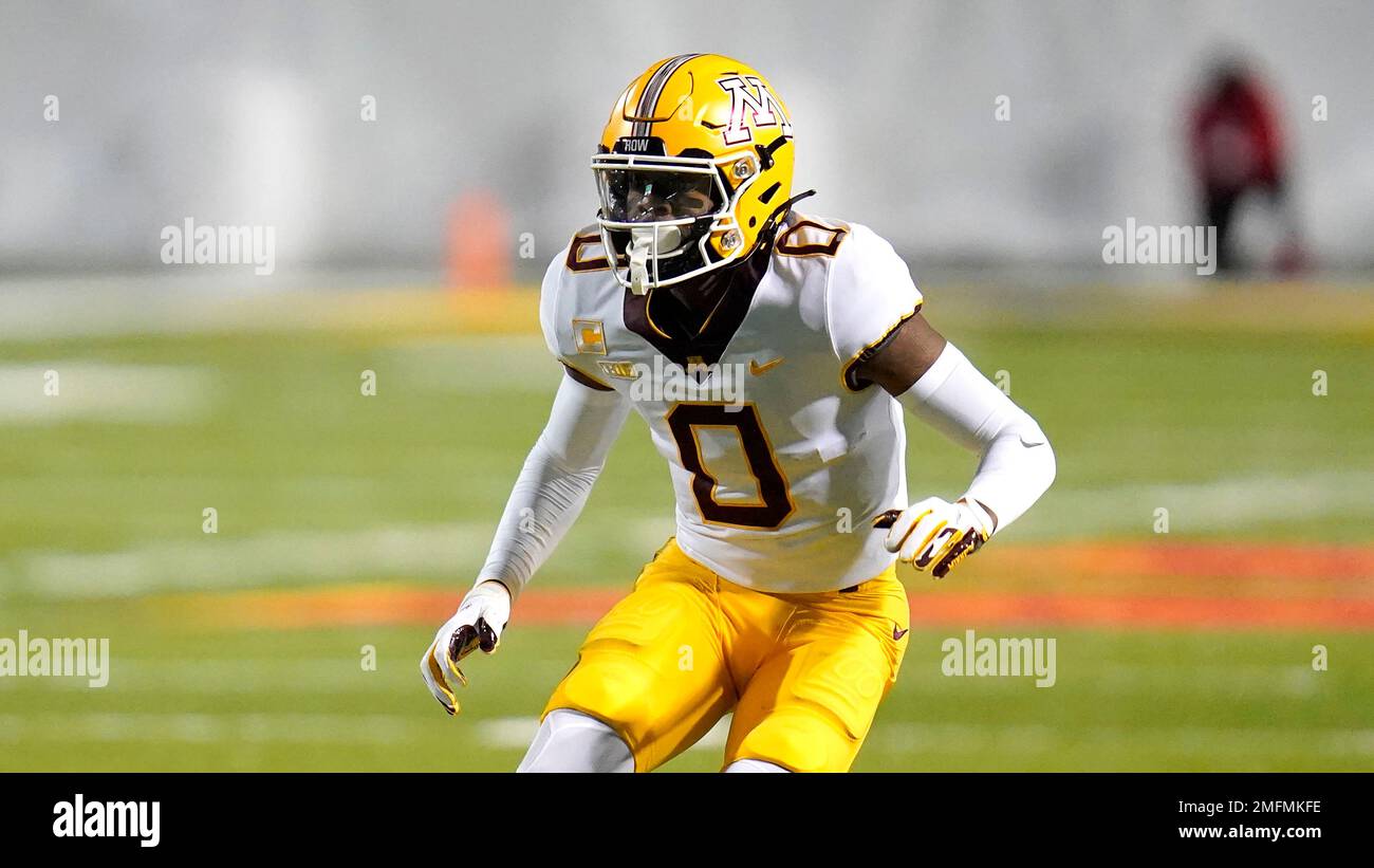 Minnesota wide receiver Rashod Bateman runs a route against Maryland during the first half of an NCAA college football game, Friday, Oct. 30, 2020, in College Park, Md. (AP Photo/Julio Cortez) Stockfoto
