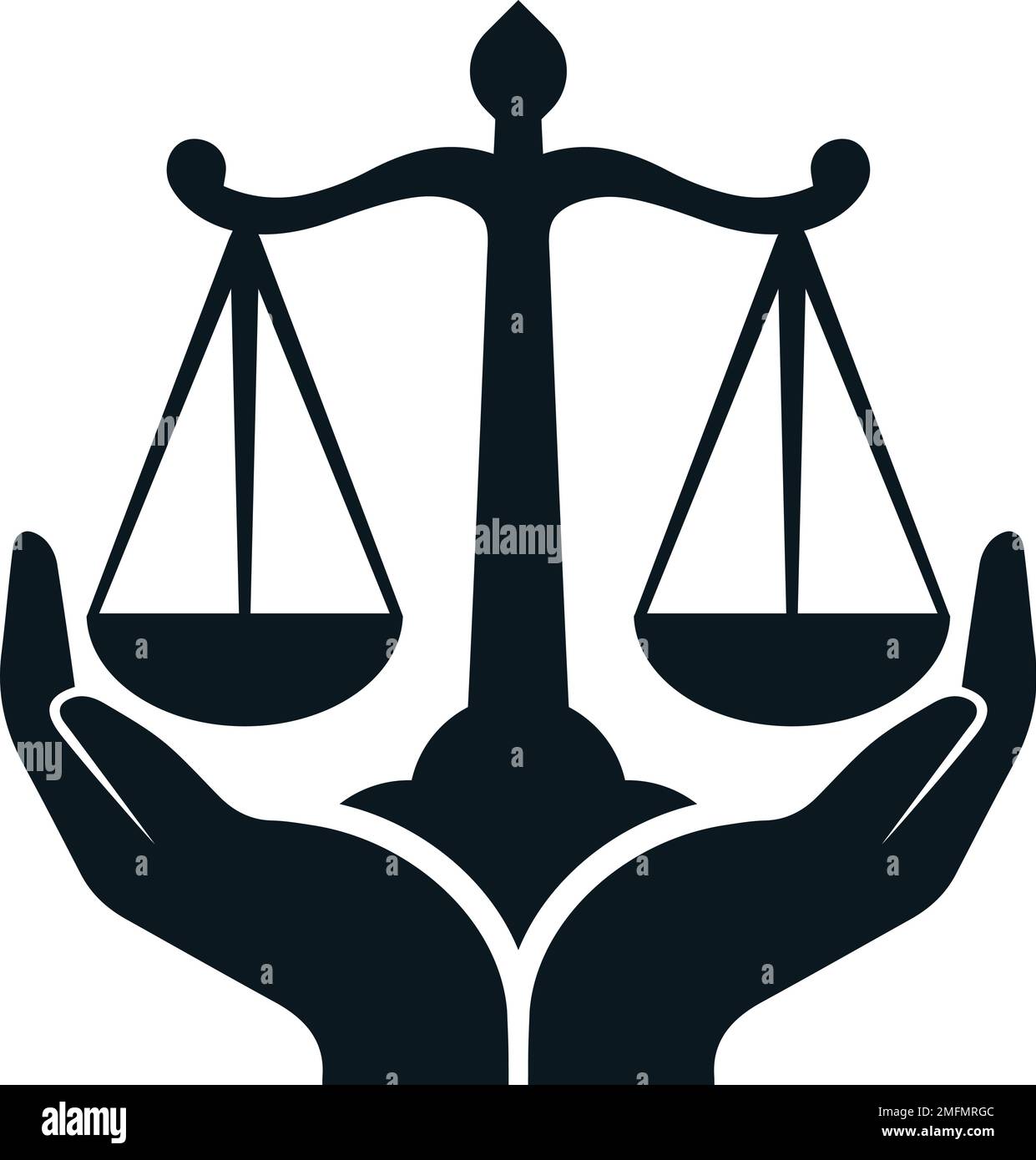 Waagen der Gerechtigkeit isoliert mit zwei Händen, Vektorsymbol. Stock Vektor