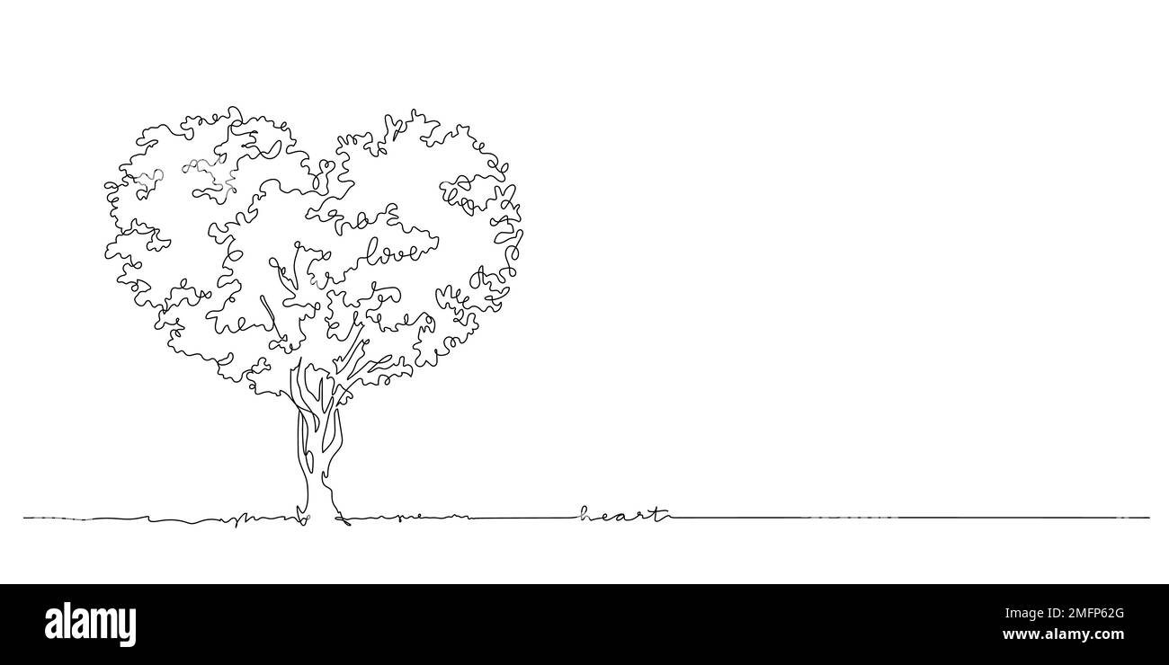Konzept der Liebe und valentinstag, großer Baum mit herzförmiger Vektorzeichnung Stock Vektor