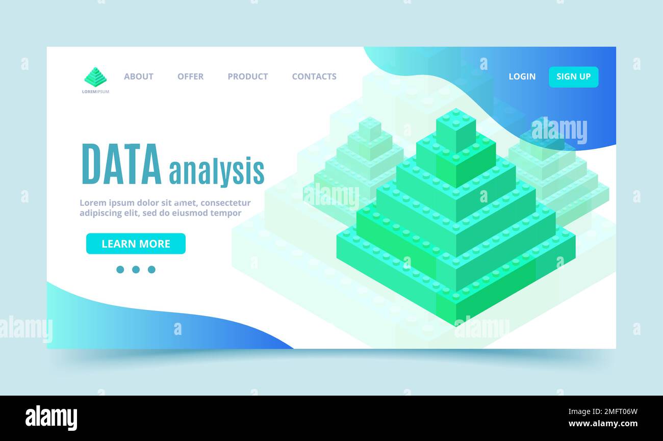 Data Analysis -Webvorlage mit Blockpyramiden aus Kunststoff für Druck und Design. Vektordarstellung. Stock Vektor