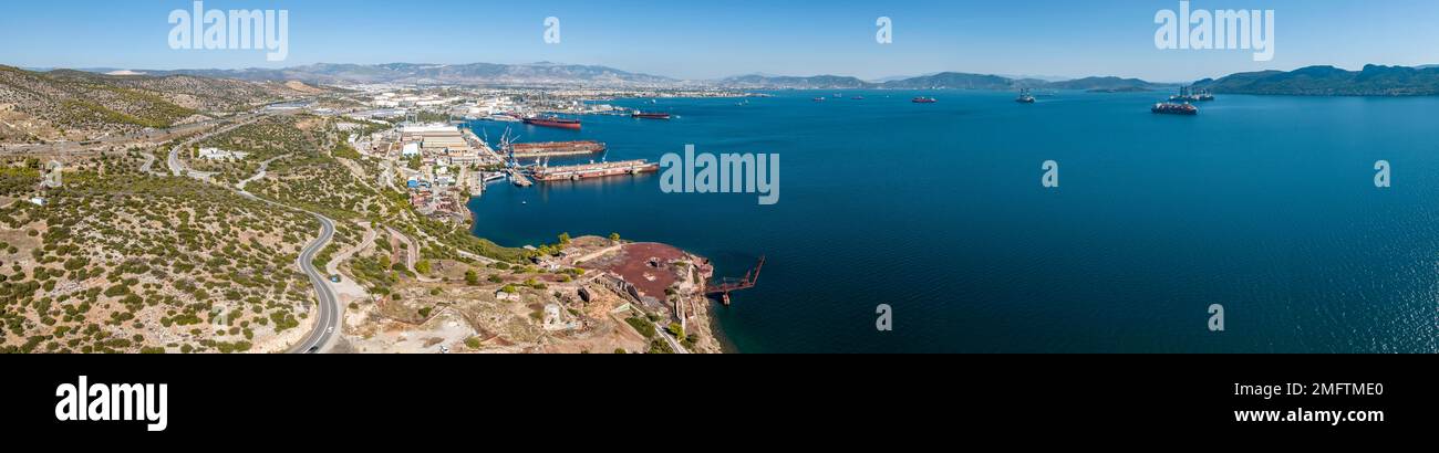 Industriehafen, Eleusis Bay, Attika, Griechenland Stockfoto