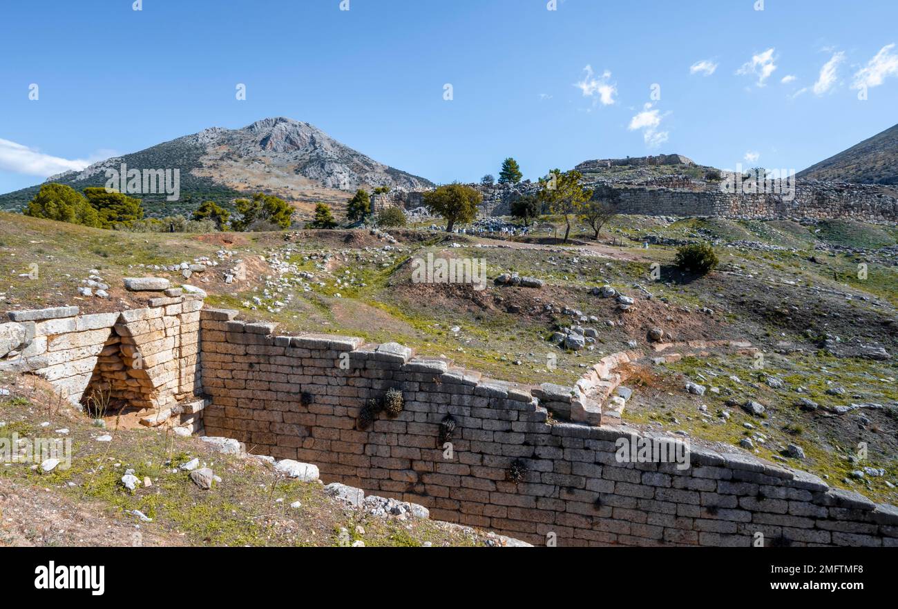 Tholos-Grab, Aigisthos-Grab, späte Helladenzeit, Mykene, griechische archäologische Stätte, Peloponnes, Griechenland Stockfoto