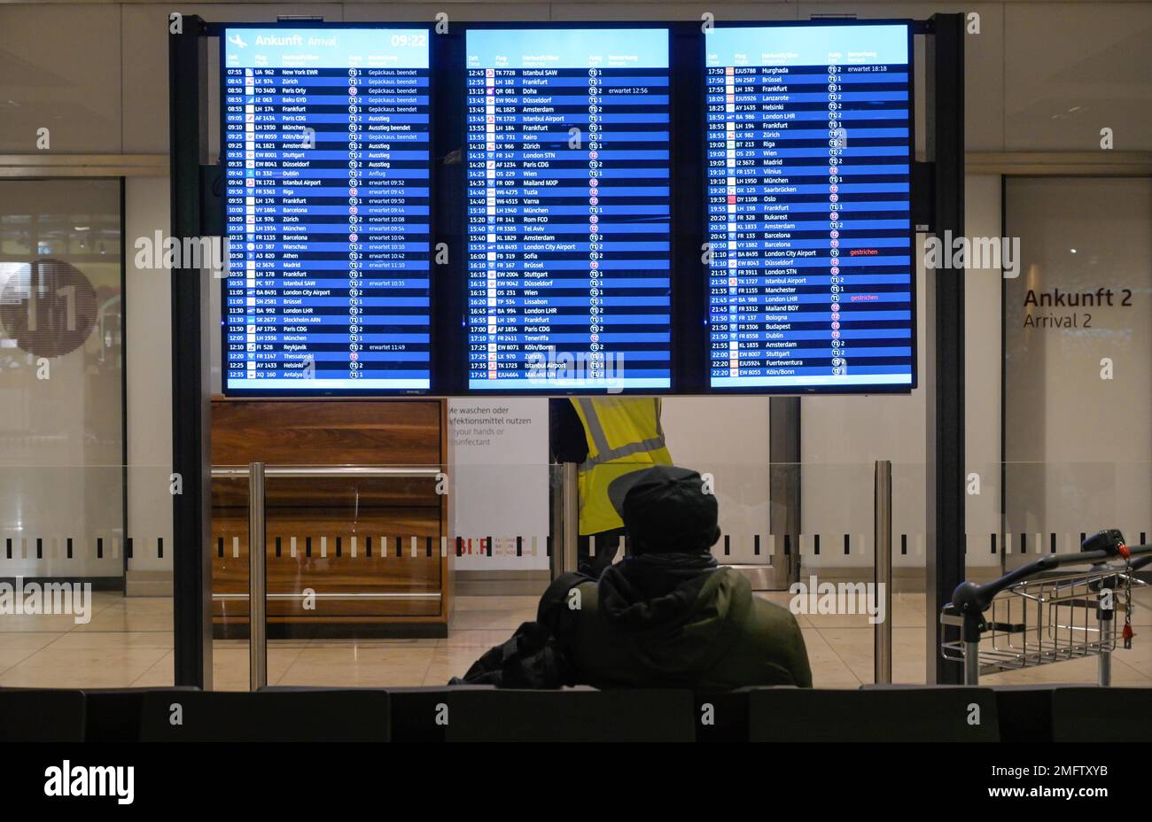 Platine, Information, Ankunft, Hauptgebäude, Terminal 1, Flughafen BER, Berlin-Brandenburg, Deutschland Stockfoto