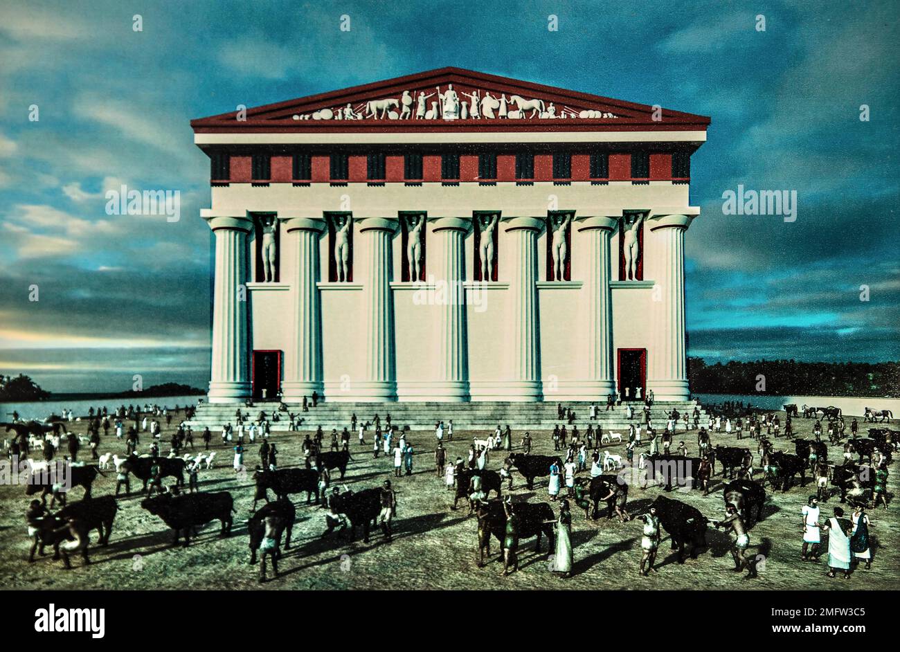 Rekonstruktionszeichnung, Feld der wahren Olympieion, Tempel des Olympischen Zeus, 480 v. Chr Chrisuts, Tal der Tempel, Agrigento, Sizilien Stockfoto