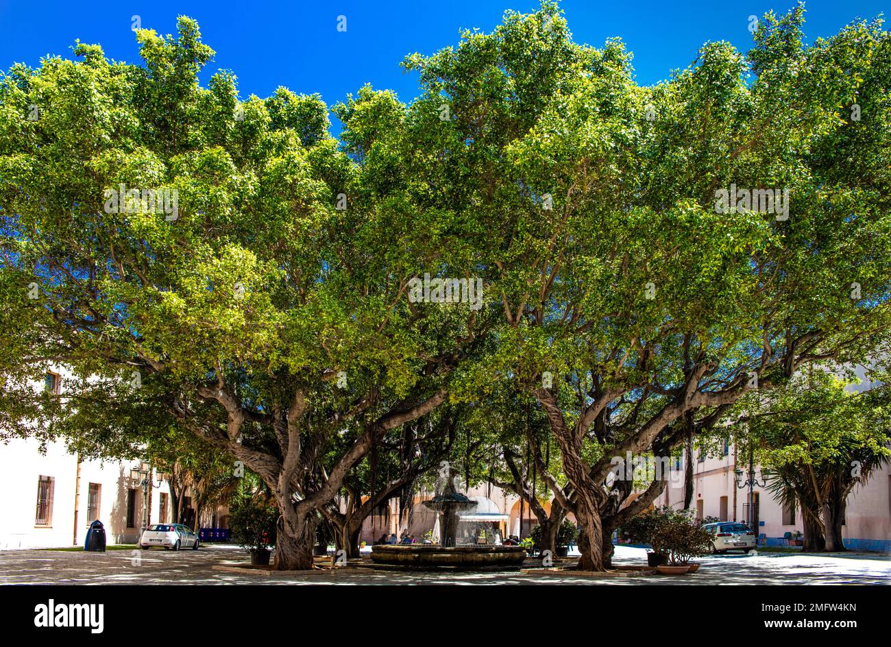 Altstädter Platz mit Brunnen und Gebäuden, Marsala, Sizilien, Marsala, Sizilien, Italien Stockfoto