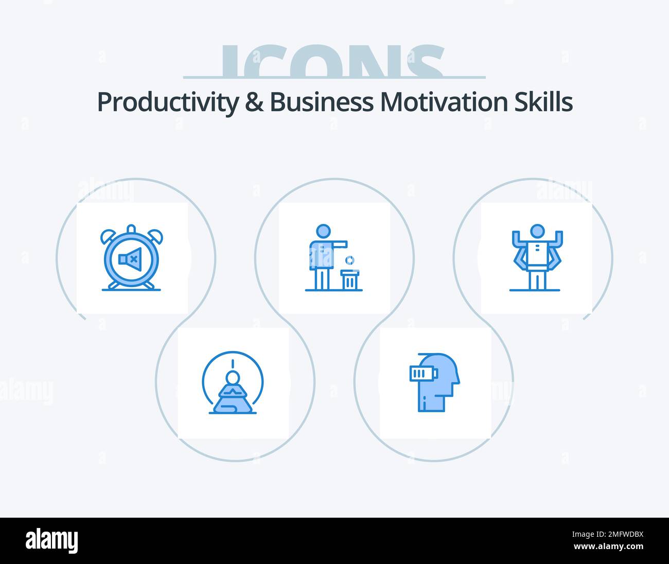 Produktivität Und Motivation Fähigkeiten Blue Icon Pack 5 Icon Design. Ideen. Schlecht. Geistig. Klang. Stumm Stock Vektor