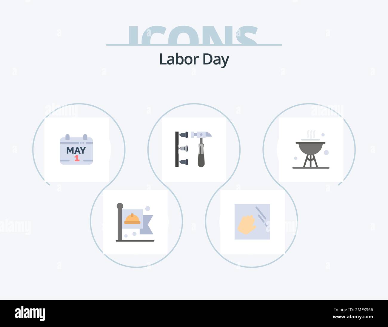 Labor Day Flat Icon Pack 5 Icon Design. Koch. Ineffizient. Kalender. Hammer. Schraube Stock Vektor