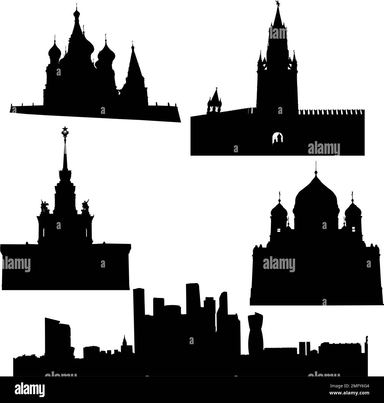 Silhouetten der Hauptgebäude der Stadt Moskau. Stock Vektor