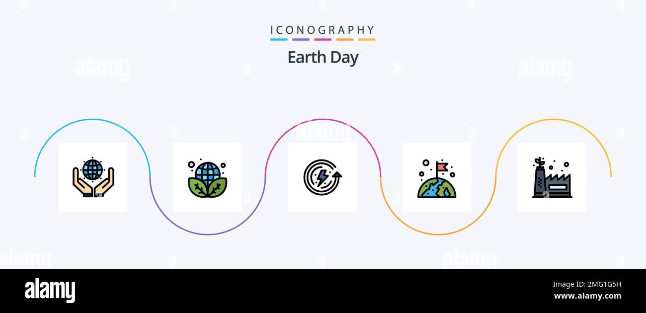 Earth Day Line Filled Flat 5 Icon Pack mit Ökologiefabrik. Flagge. Tag der Erde. Welt. Erde Stock Vektor