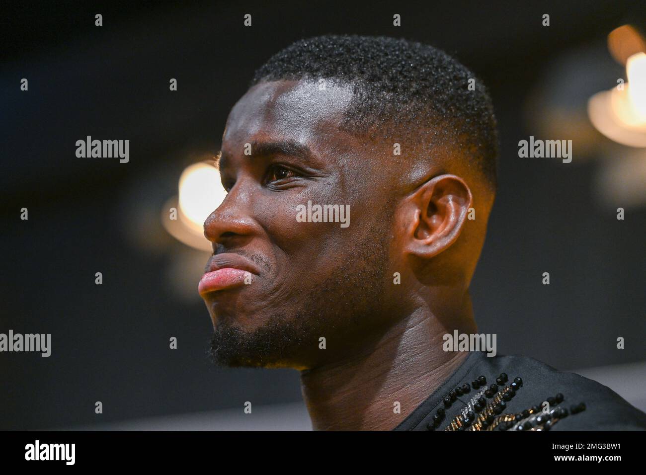 Antwerpen, Belgien. 25. Januar 2023. Paul Onuachu wurde während der 69. Herrenausgabe der Zeremonie des Goldens Shoe Award und der 7. Frauenausgabe abgebildet. Der Goldene Schuh, Gouden Schoen, Soulier Dor ist eine Auszeichnung für den besten Fußballspieler der belgischen Jupiler Pro League Meisterschaft im Jahr 2022. Der Frauenpreis ist für die beste belgische Spielerin von 2022. Am Mittwoch, den 25. Januar 2023 in Antwerpen, BELGIEN FOTO SPORTPIX | Kredit: David Catry/Alamy Live News Stockfoto