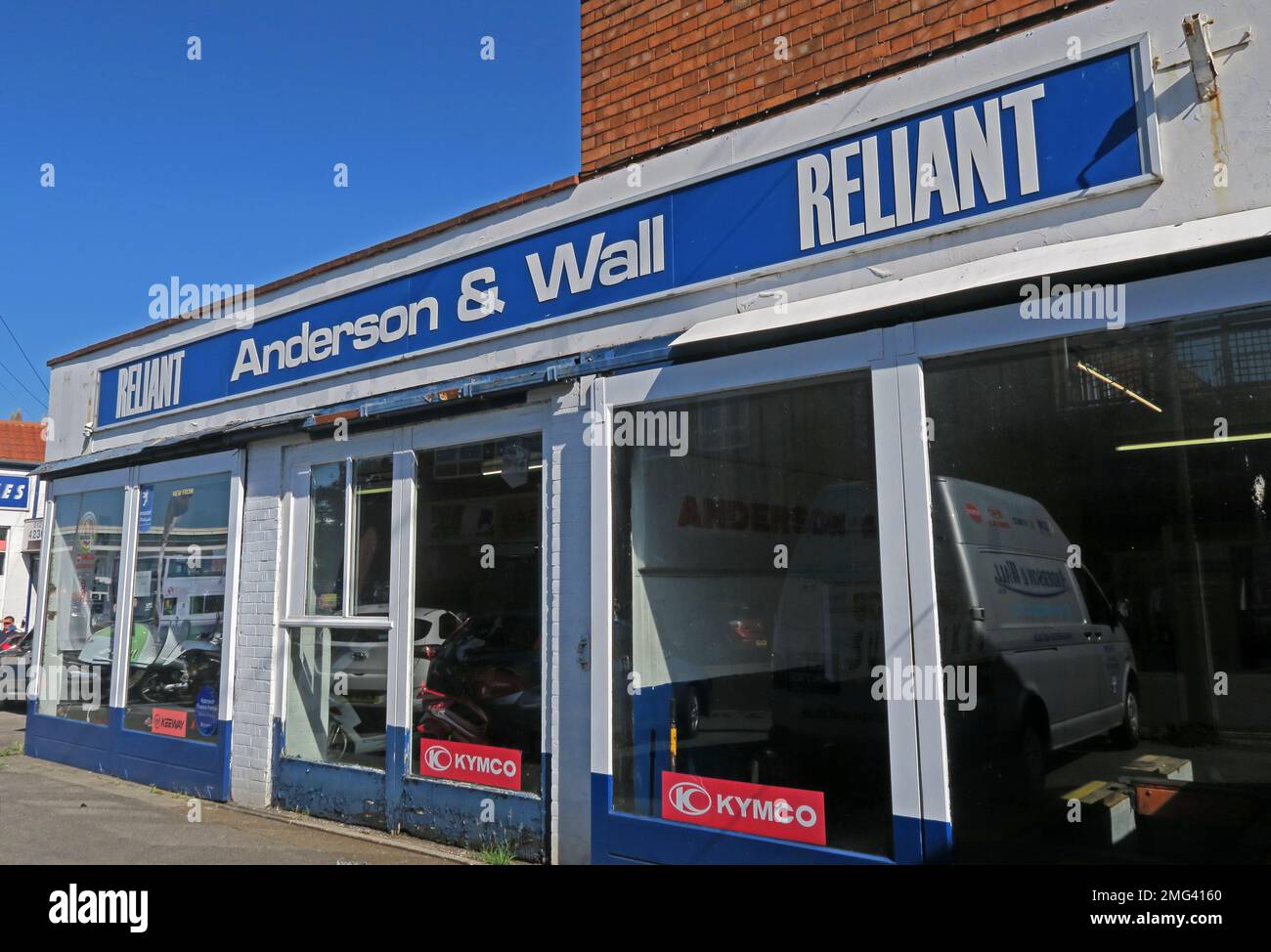 Reliant Reseller Showroom, Anderson & Wall, Church St, Bridgwater, Somerset, ENGLAND, GROSSBRITANNIEN, TA6 5AS Stockfoto