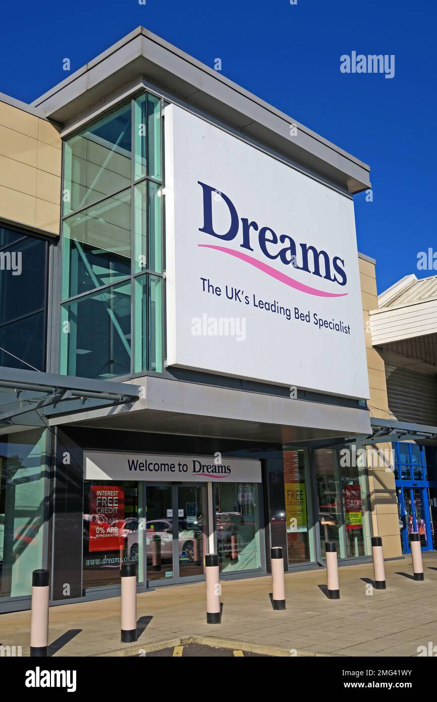 Dreams, JunctionNINE Retail Park, Warrington, Cheshire, England, UK, WA2 8TW Stockfoto