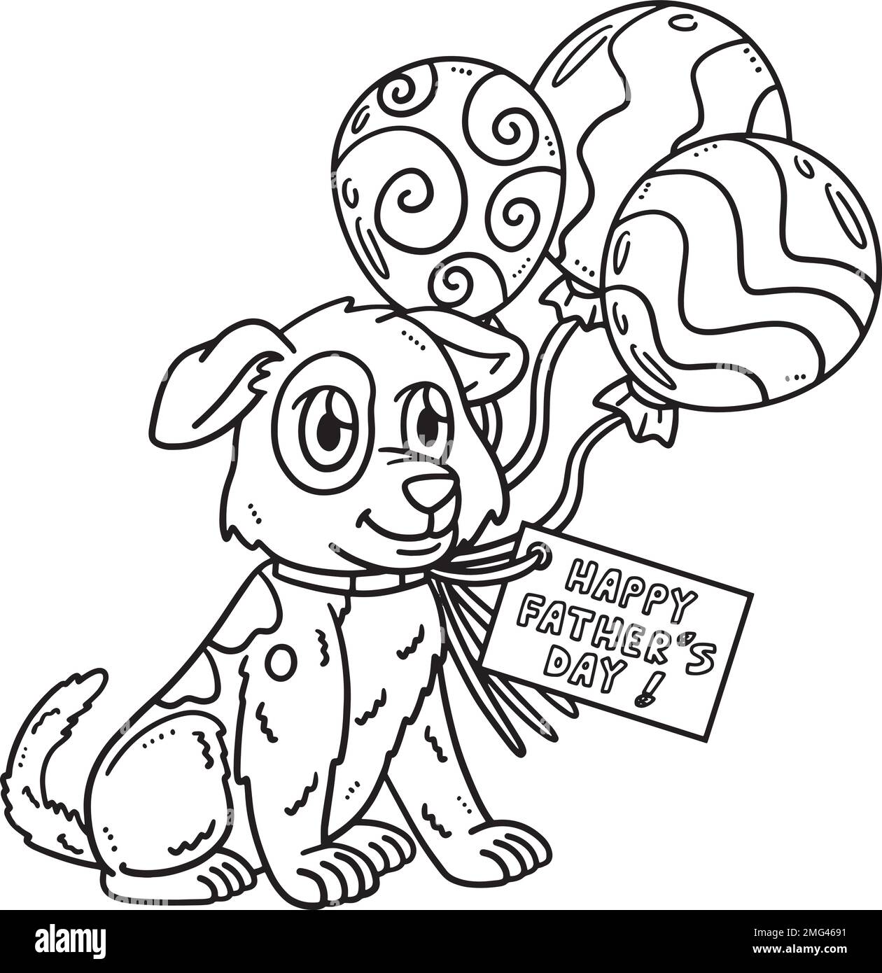 Vatertagshund mit Ballons isolierte Färbung Stock Vektor
