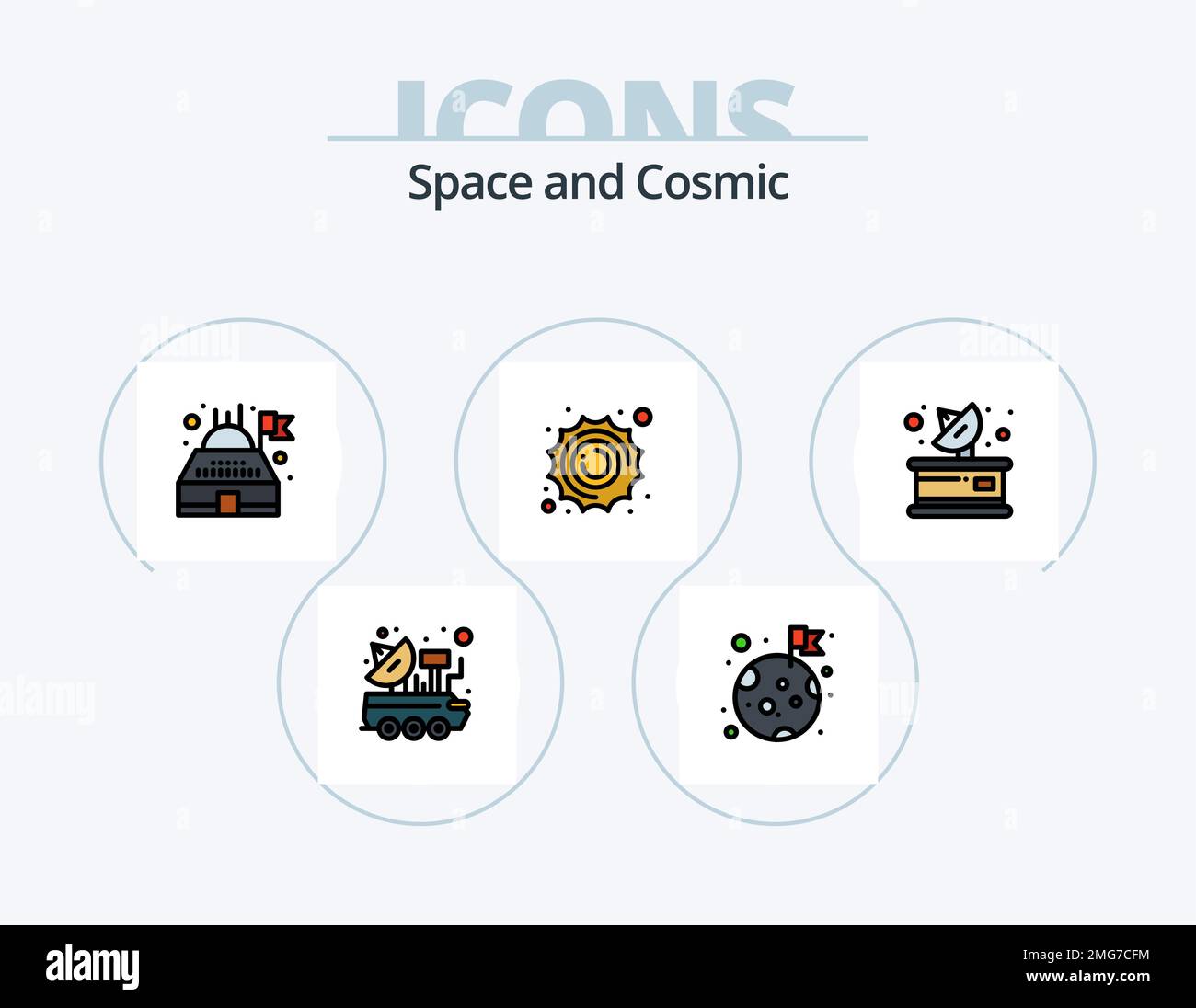 Space Line Filled Icon Pack 5 Icon Design. Leerzeichen. Außerirdischer. neptun. Leerzeichen. astronomie Stock Vektor
