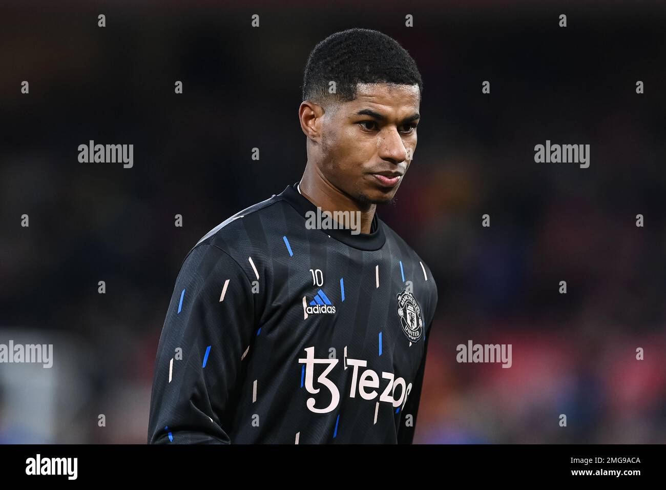 Marcus Rashford #10 von Manchester United während der Aufwärmphase vor dem Carabao Cup Halbfinalspiel Nottingham Forest gegen Manchester United bei City Ground, Nottingham, Großbritannien, 25. Januar 2023 (Foto von Craig Thomas/News Images) in, am 1./25. Januar 2023. (Foto: Craig Thomas/News Images/Sipa USA) Guthaben: SIPA USA/Alamy Live News Stockfoto