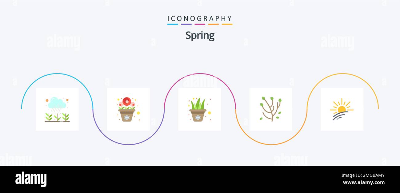 Spring Flat 5 Icon Pack mit Licht. Frühlingsblume. Blumen. Blume. Anemone Stock Vektor