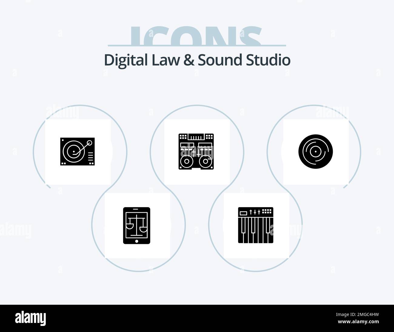 Digital Law And Sound Studio Glyph Icon Pack 5 Icon Design. Deck. cd midi. Aufzeichnen. Phonographen Stock Vektor