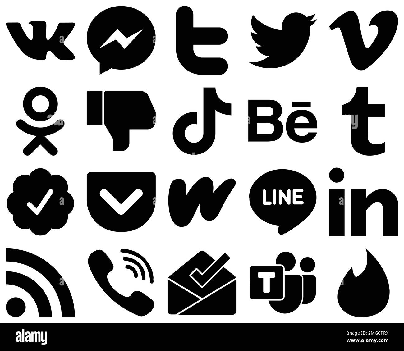 20 innovatives schwarzes solides Symbolset wie Tumblr. odnoklassniki. symbole von china und douyin. Professionell und in HD-Qualität Stock Vektor
