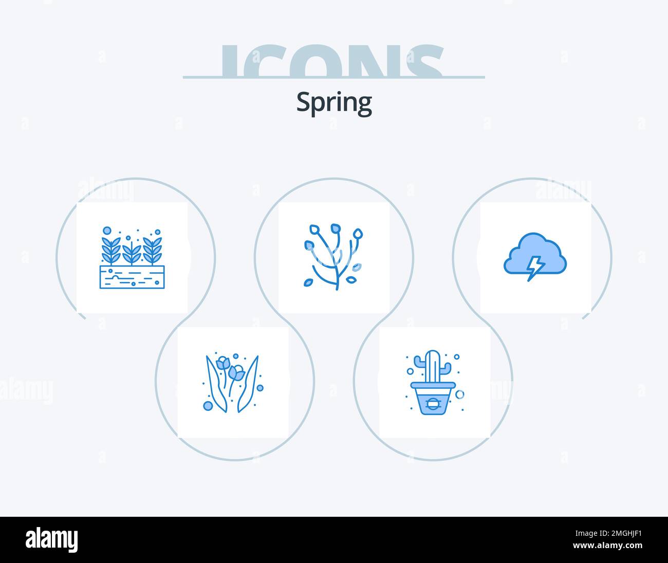 Spring Blue Icon Pack 5 Icon Design. Die Natur. Macht. Ernte. Frühlingsblume. Eine Anemonblume Stock Vektor