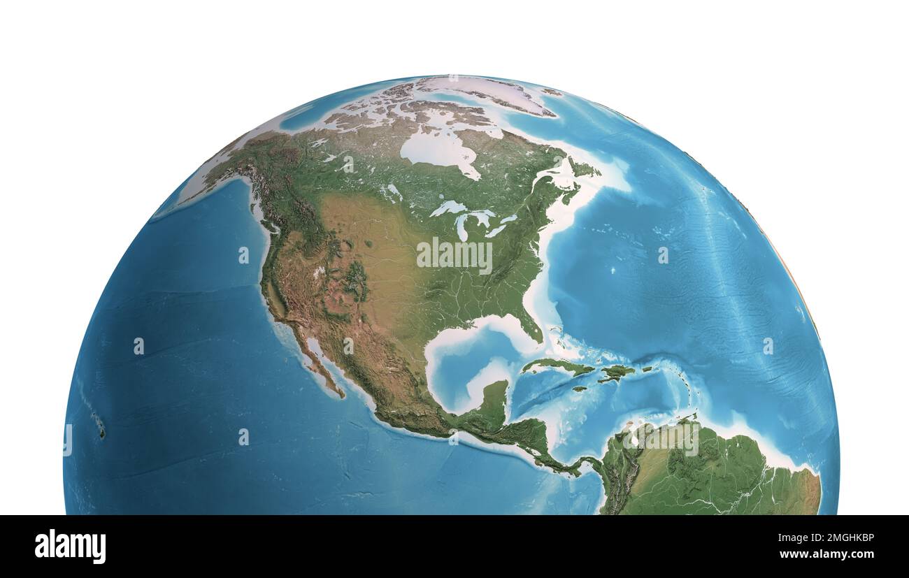 Hochauflösende Satellitenansicht des Planeten Erde mit Schwerpunkt auf Nord- und Mittelamerika, Mexiko, USA, Kanada, Alaska und Grönland – NASA-Elemente Stockfoto