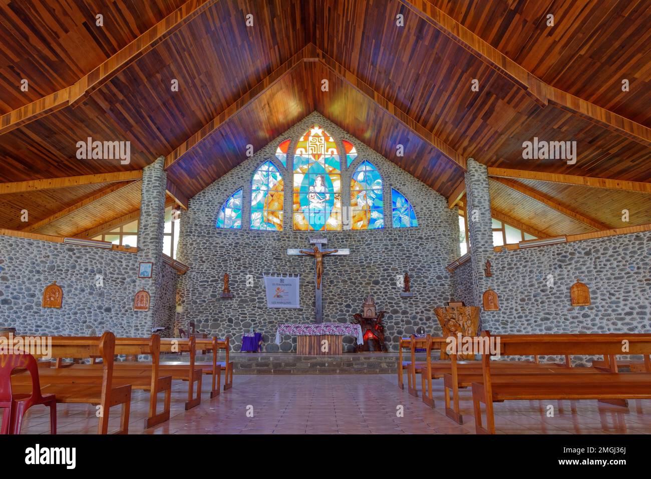 Französisch-Polynesien, Insel Tahuata: Kirche von Vaitahu Stockfoto