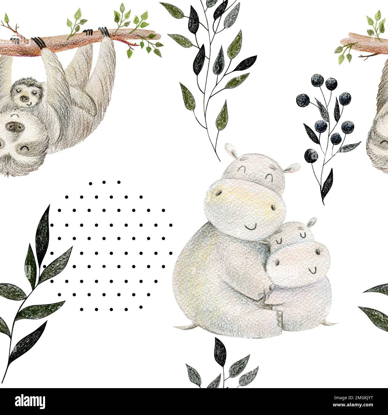 Nahtlose Muster. Aquarell Tiere Mama und Babys Stockfoto